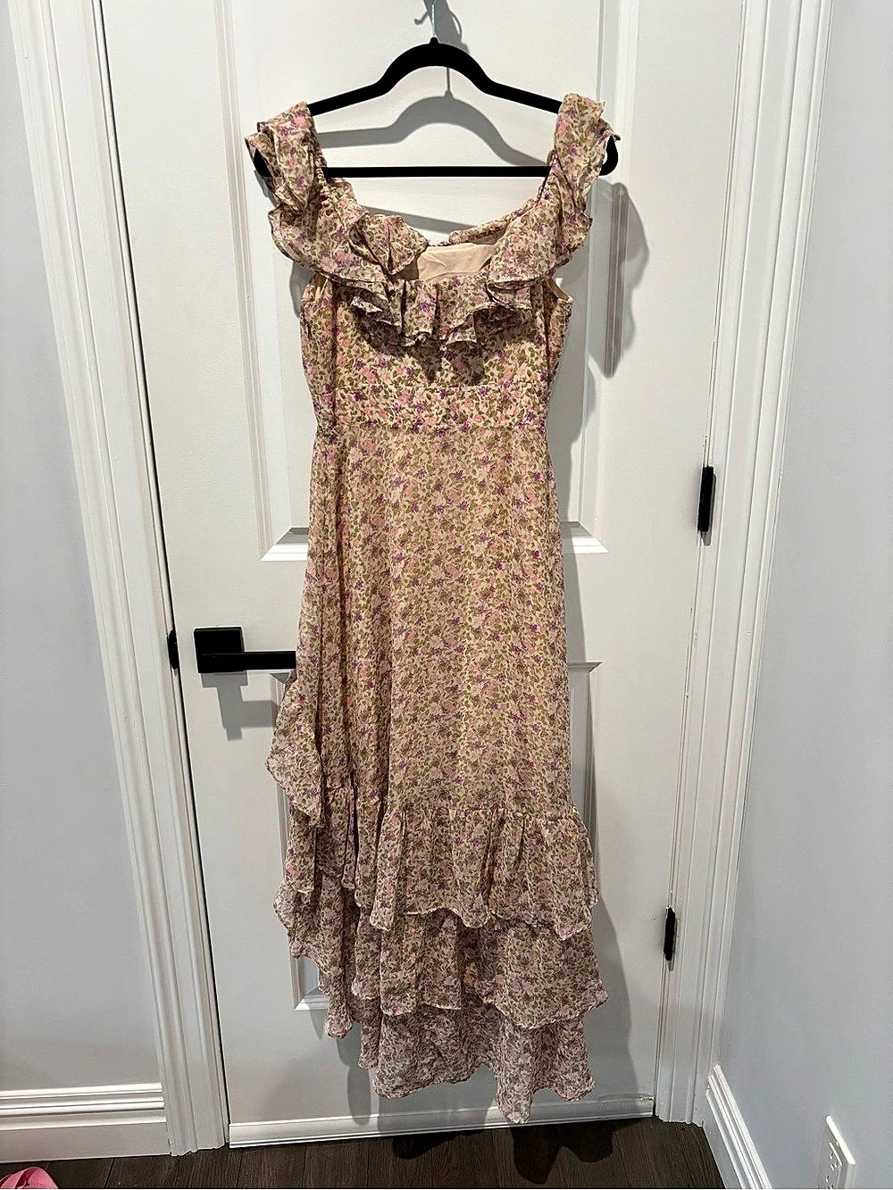 ASTR The Label Serenidy Floral Ruffle Tiered High-Low Midi Dress